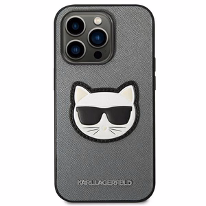 Karl Lagerfeld Saffiano Choupette Head Patch viedtālruņa apvalks iPhone 14 Pro Max - sudraba