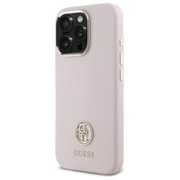 Guess Silikona Logo Strass 4G Apvalks iPhone 16 Pro - gaiši rozā