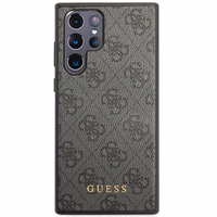 Guess GUHCS23LG4GFGR S23 Ultra S918 pelēks/pelēks cietais apvalks 4G Metāla Zelta Logotips