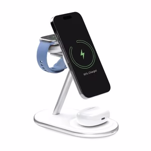 Puro Mag Station Qi2 3-in-1 Wireless Charger Compatible with MagSafe - White