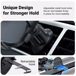 Crong Carclip Air Vent universāls automašīnas tālruņa turētājs ventilācijas restei, melns