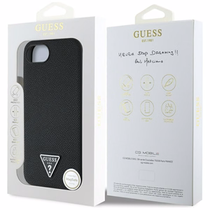 Guess Grained Triangle MagSafe viedtālruņa apvalks iPhone 16e - melna