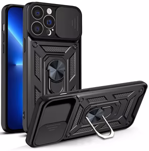 Hybrid Armor Camshield viedtālruņa apvalks iPhone 13 Pro Max bruņu apvalks ar kameras vāciņu melns