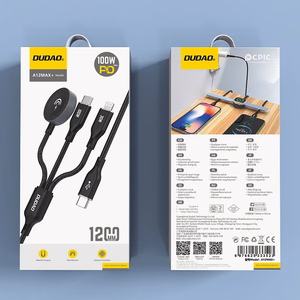 Apple Watch Dudao A12Max+ PD 100W 3in1 uzlādes kabelis: USB-C Lightning 1.2m - melns