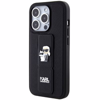 Karl Lagerfeld Gripstand Saffiano Karl&Choupette Pins viedtālruņa apvalks iPhone 13 Pro / 13 - melns