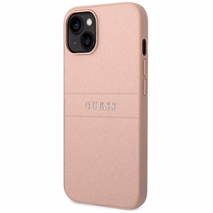 Guess GUHCP14MPSASBPI Saffiano with Metal Logo vāciņš ierīcei iPhone 14 Plus, rozā