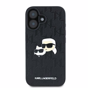 Karl Lagerfeld Monogramma Karl un Choupette Galvas Piespraude iPhone 16 Viedtālruņa Apvalks - Melns