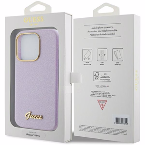 Guess Spīdīgs mirdzošs apvalks iPhone 15 Pro Max - ceriņkrāsa