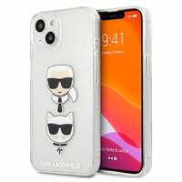 Karl Lagerfeld Glitter Karl's & Choupette Head apvalks iPhone 13 mini - pelēks