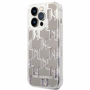 Karl Lagerfeld KLHCP14LLMNMS iPhone 14 Pro 6.1 cietais viedtālruņa apvalks sudraba šķidrs mirdzums Monogram