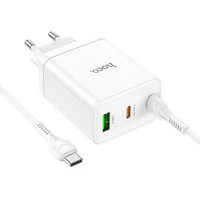 Lādētājs Hoco 2 x USB C + USB A QC3.0 PD 3A 35W N33 + Kabelis USB C uz USB C N33 balts