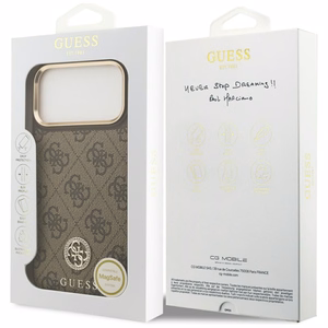 Guess чехол для iPhone 17 Pro Max совместимый с MagSafe GUHMP17XP4GRMDEW (PU W/ 4G Strass Logo) коричневый