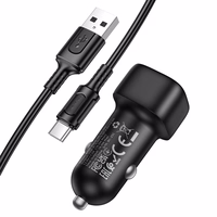 Borofone Auto lādētājs BZ34 Cloud - USB - QC 3.0 18 W ar USB-C tipa kabeli melns