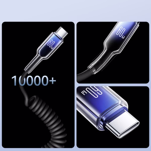Joyroom S-A43 Crystal-Clear Series 60W USB-C - USB-C spirālveida kabelis 1,5 m - melns