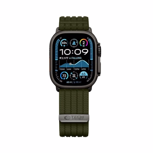 Tech-Protect Nylon Sport neilona sporta siksniņa Apple Watch 44 / 45 / 46 / 49 mm, tumši zaļa