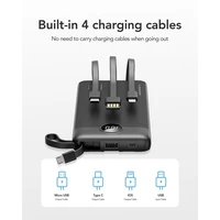 VEGER portatīvais lādētājs 10000 mAh ar iebūvētiem kabeļiem Micro USB / Type C / Lightning C10 (W1116) melna