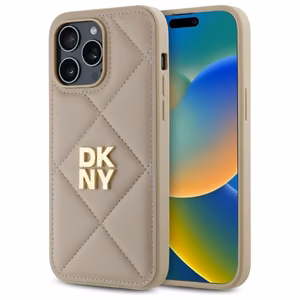 DKNY Quilted Stack Logo viedtālruņa apvalks iPhone 14 Pro - bēšs