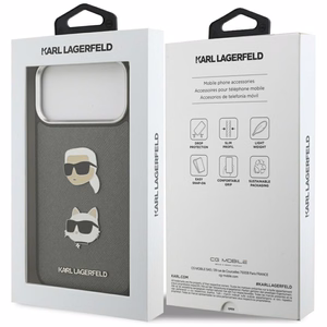 Karl Lagerfeld FW Graudains Karl & Choupette galvu nagli un logotips viedtālrunim iPhone 17 Pro Max - pelēks