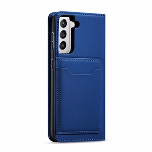 Magnētiskais karšu apvalks Samsung Galaxy S22 + (S22 Plus) maciņš karšu turētājs zils