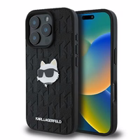 Karl Lagerfeld Monogram Choupette Head Pin viedtālruņa apvalks iPhone 16 Pro - melns