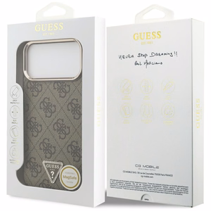 Guess PU Leather 4G Strass Triangle Logo Gold Frame MagSafe vāciņš Apple iPhone 18 Pro Max, brūns
