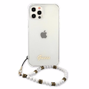 Guess GUHCP12LKPSWH iPhone 12 Pro Max 6,7 caurspīdīgs ciets vāciņš balta pērļu kolekcija