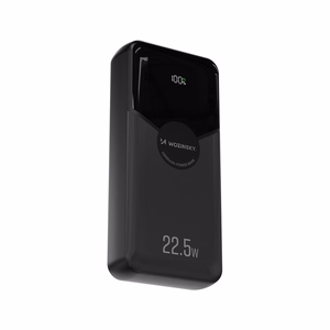 Wozinsky WFC-15B 20000mAh 22.5W ārējais akumulators, PD20W, iebūvēti Lightning un USB-C kabeļi, melns