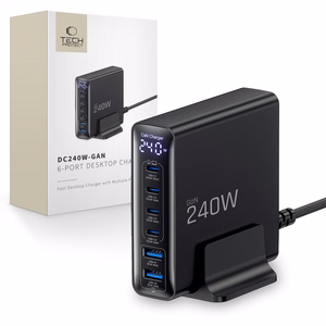 Tech-Protect DC240W-GAN 6 portu galda lādētājs PD 240W / QC3.0 melns