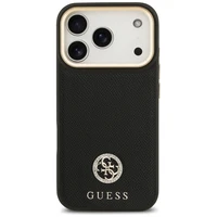 Guess Graudains Strass Logotips Magnētiskais viedtālruņa apvalks iPhone 17 Pro - melns