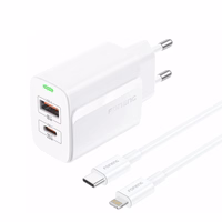 FONENG tīkla lādētājs EU66 PD 20W 1xUSB-C + 1xUSB QC3.0 + kabelis USB-C - Lightning balts