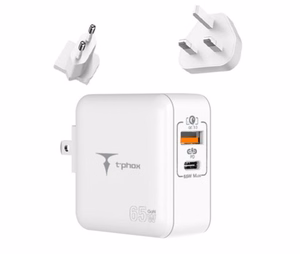 SIENAS LĀDĒTĀJS T-PHOX MEGA T-PP09 GAN PD 65W USB/USB-C BALTS