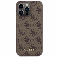 Guess 4G Metal Gold Logo viedtālruņa apvalks iPhone 15 Pro Max - brūna