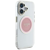 Guess IML Metal Colored Circle Classic Logo Magnētiskais viedtālruņa apvalks iPhone 16 - rozā