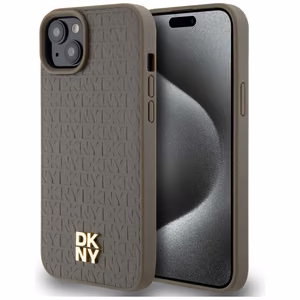 DKNY Ādas raksts metāla logotips Magnētiskais viedtālruņa apvalks iPhone 15 / 14 / 13 - brūna