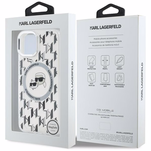 Karl Lagerfeld IML Monogramma Karl & Choupette Head Magnētiskais iPhone 15 viedtālruņa apvalks - caurspīdīgs