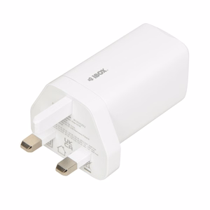 iBOX C-65 balts, GaN 65W universal charger UK plug