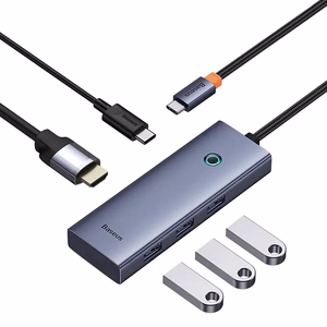 5-in-1 sadalītājs Baseus UltraJoy Series USB-C uz HDMI4K@30Hz+3xUSB 3.0+1xPD (pelēks)