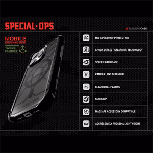 Element Special Ops X5 vāciņš ierīcei iPhone 14 Plus, ar Mil-Spec aizsardzību pret kritieniem, melns un dūmakains