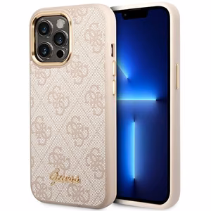 Guess 4G Vintage Zelta Logotipa apvalks iPhone 14 Pro - rozā