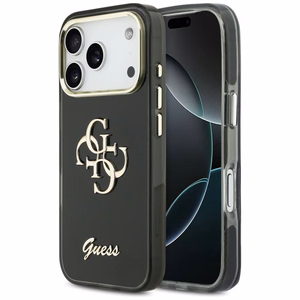 Guess IML 4G Script Metal maciņš for iPhone 17 Pro Max - melns