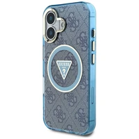 Guess IML Metal Glitter 4G Circle Triangle magnētiskais viedtālruņa apvalks iPhone 16 - zils