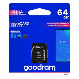 GOODRAM atmiņas karte microSD 64GB 100MB/s class 10 UHS I ar SD adapteri