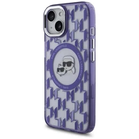 Karl Lagerfeld IML Monogramma Karl & Choupette Head Magnētiskais iPhone 15 viedtālruņa apvalks - violets