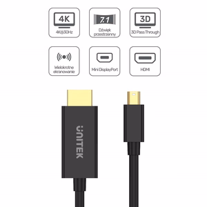 Unitek V1152A adapteris miniDP - HDMI 4K 30Hz kabelis 2m