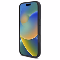 DKNY šķidrā silikona viedtālruņa apvalks ar metāla logotipu iPhone 16 Pro - melns