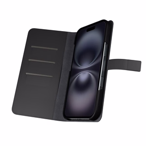 Puro Wallet noņemams magnētiskais 2in1 PU ādas viedtālruņa apvalks ar atloku un maku iPhone 16 - melns