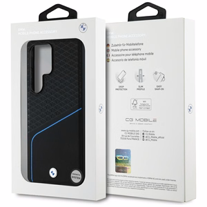 BMW ādas teksturēts un gluds MagSafe viedtālruņa apvalks Samsung Galaxy S25 Ultra – melns