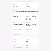 Automašīnas lādētājs Joyroom "JR-CL20" melns 57W (1xPD / 1xQC3,0 / ar LED apgaismojumu) + "Lightning" kabelis 160cm