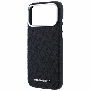 Karl Lagerfeld Grained Allover Logo Metal Elongated MagSafe maciņš iPhone 18 Pro / 17 Pro, melns