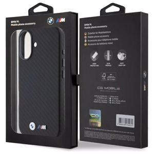 BMW Carbon Wrapped Metal Viedtālruņa apvalks Apple iPhone 16 - melns